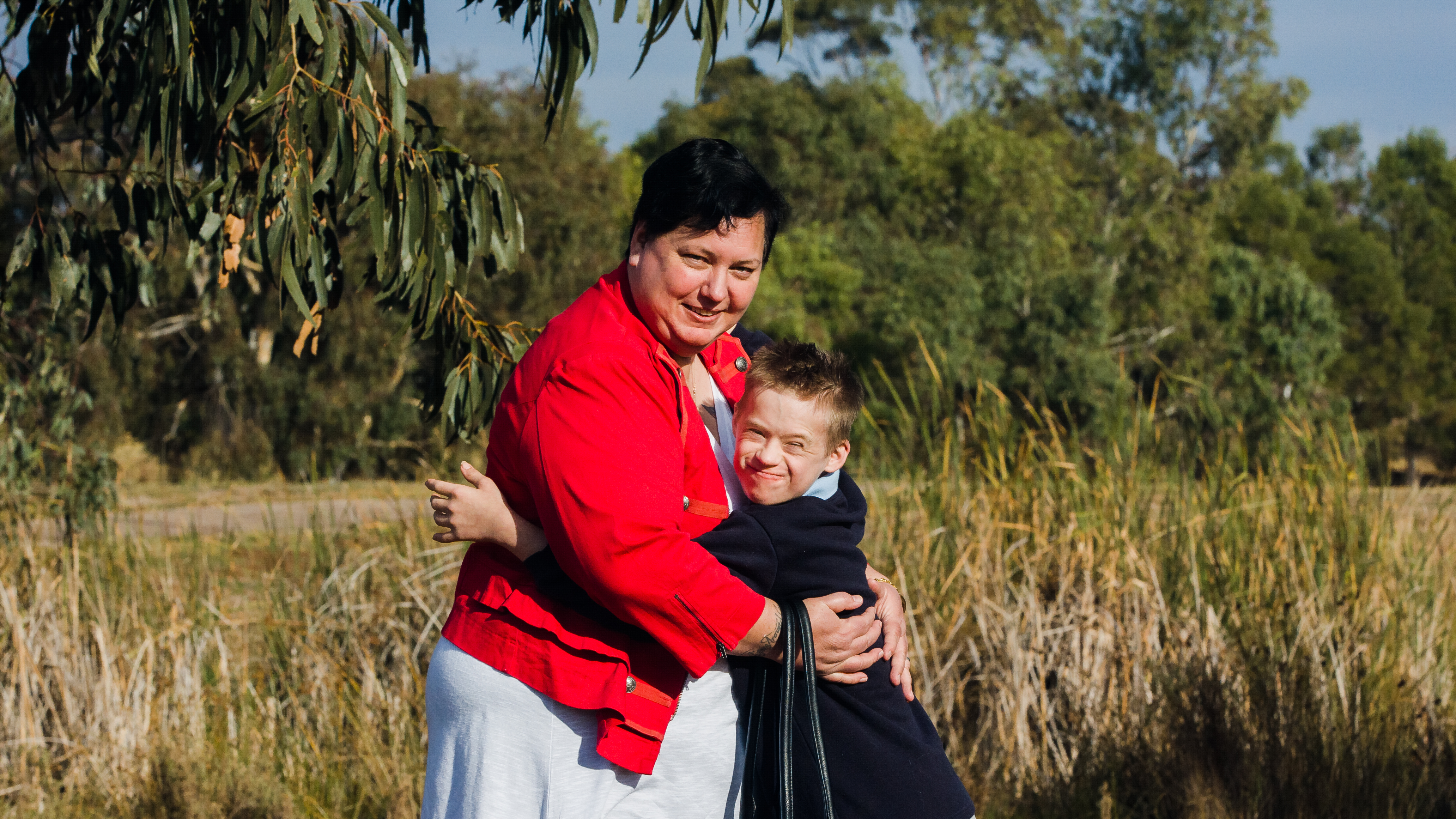 Lady and boy Lady and boy hugging