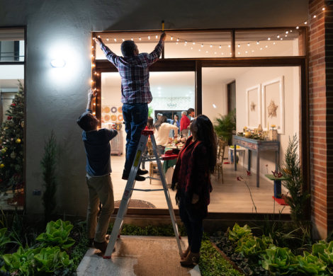 Fairy lights installation People putting up fairy lights