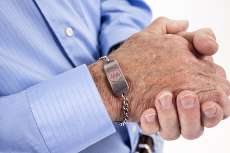 Medical information bracelet Man wearing medical information bracelet