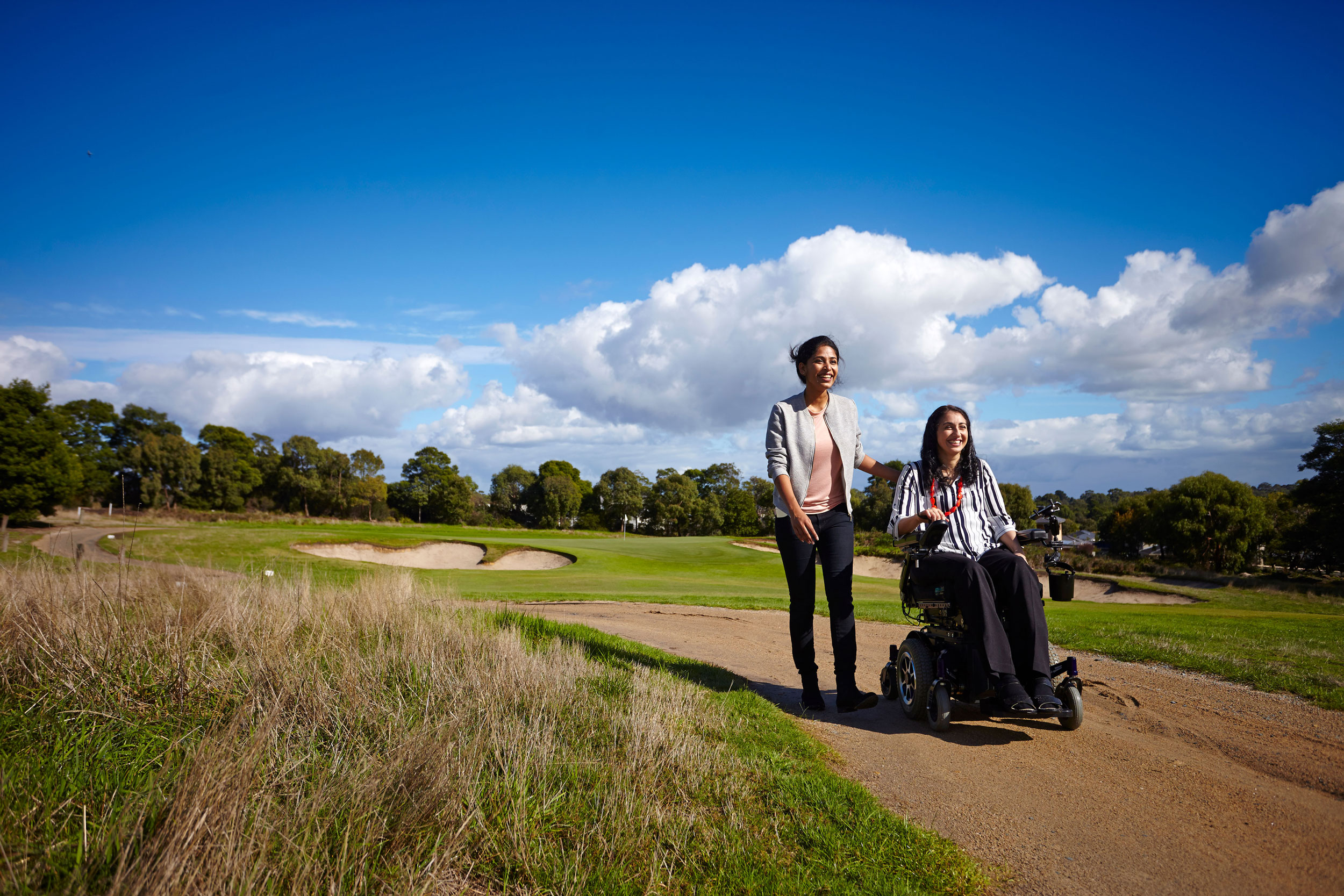 Mobility Aids young woman with disability on walk