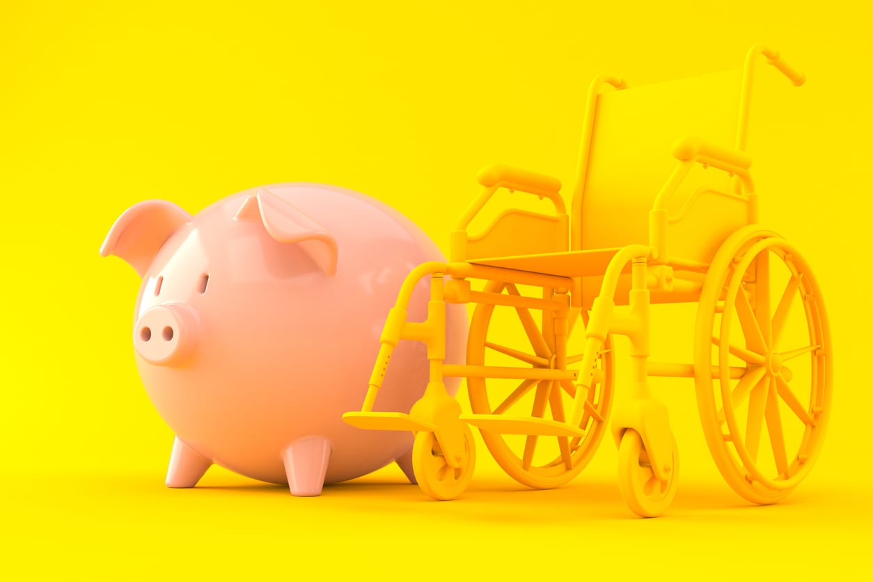 Piggy bank with wheelchair