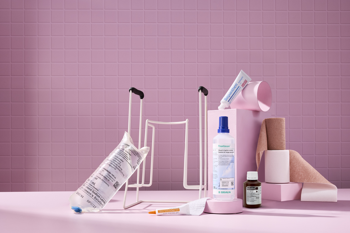 Wound care products including dressings, bandages, antiseptic and medical tape.